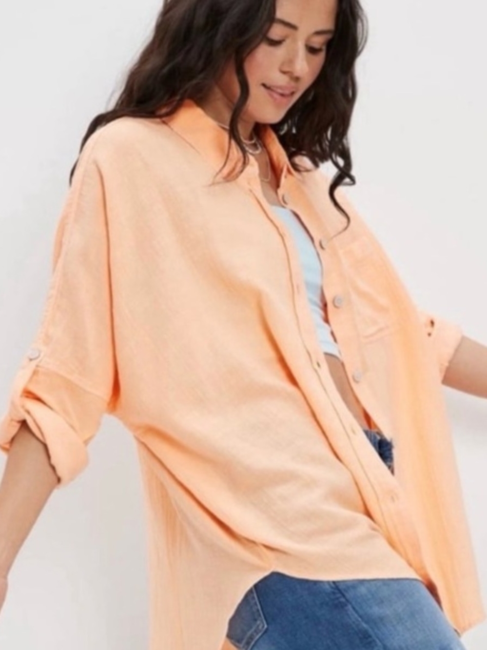 American Eagle Outfitters Peach Button-Front Shirt, SZ L, NWT